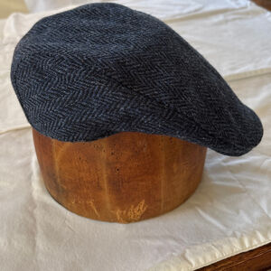NWT Men's Hanna Hats Blue Black Herringbone Flat Cap XL